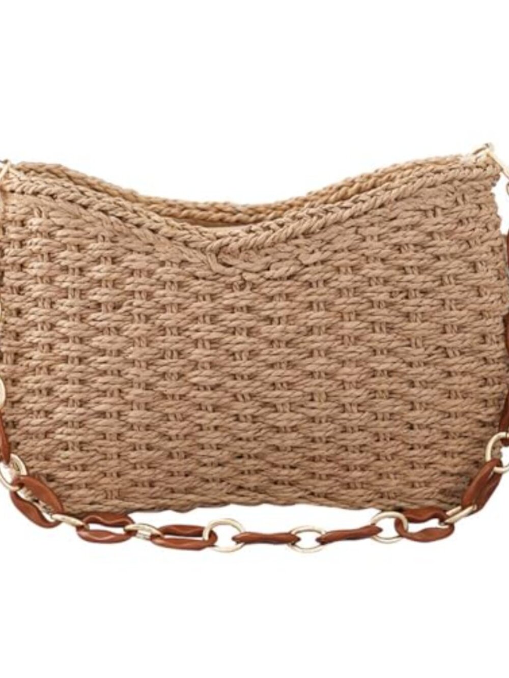 Handwoven Straw Clutch Crossbody Bag Detachable Chain Boho Beach Summer